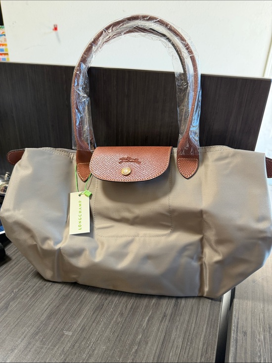 Longchamp Handbags - Longchamp Medium Le Pliage Classic Tote Bag in Taupe with Brown Trim